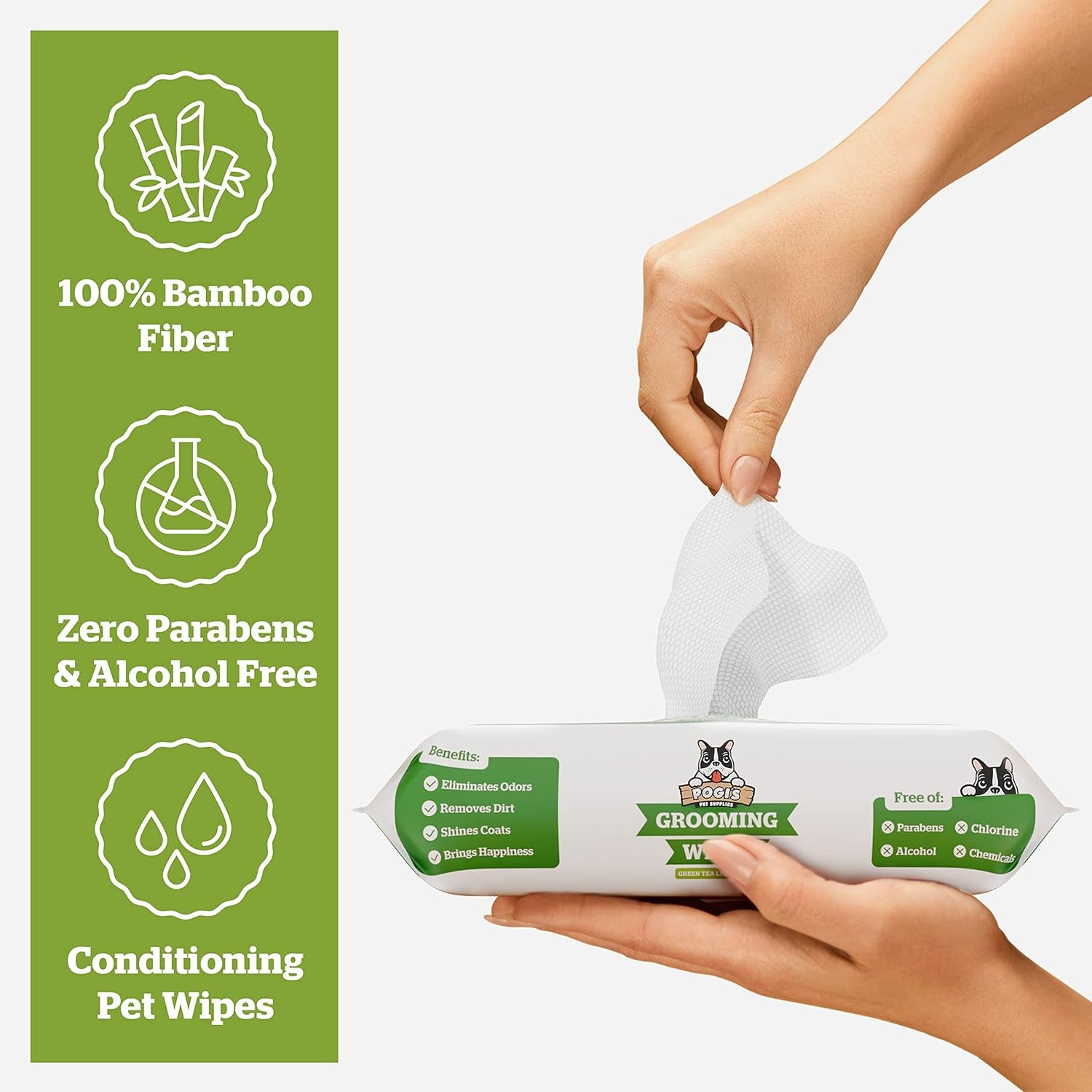 Pogi’S Dog Grooming Wipes – Hypoallergenic Pet Wipes for Paws, Body & Butt – Cleaning & Hydrating, Green Tea Scent, 100-Count