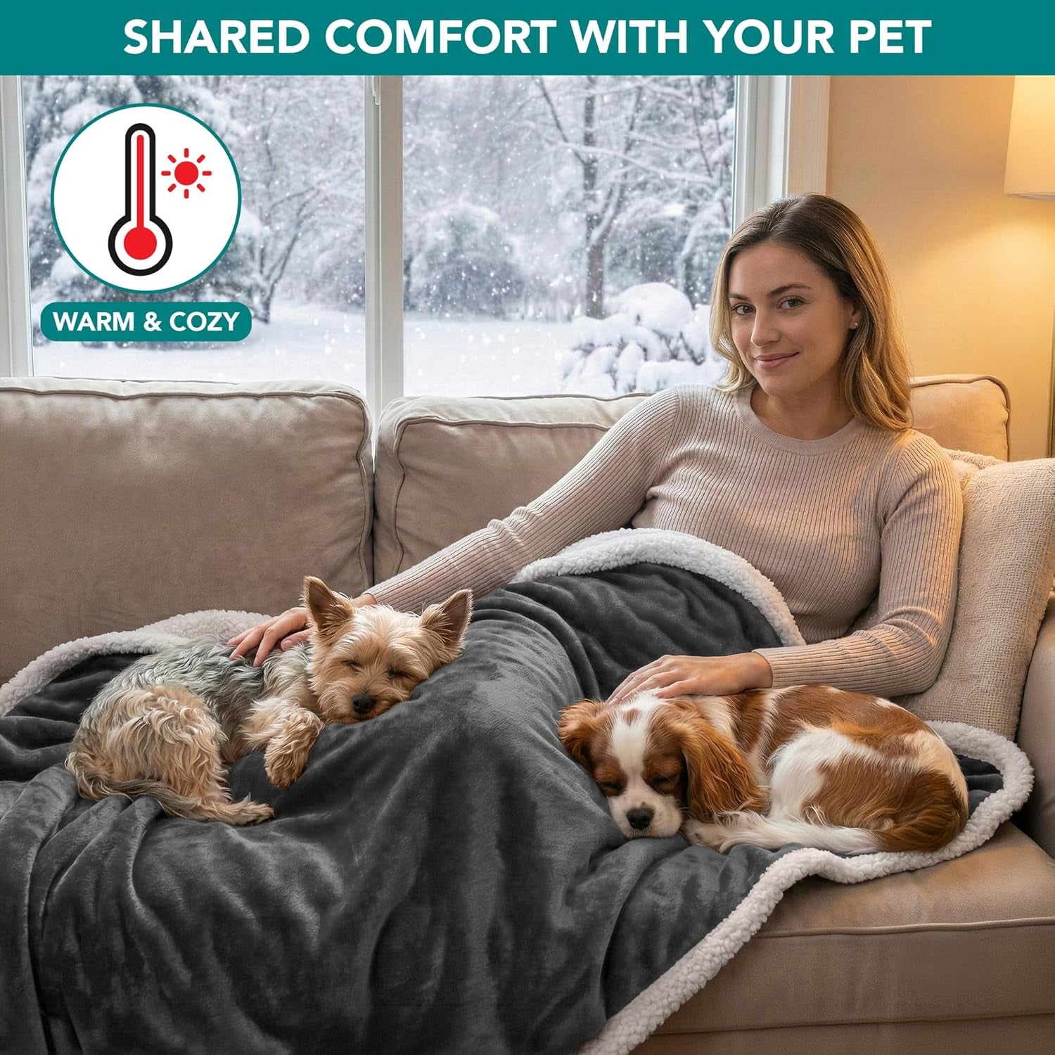 Waterproof Dog Blanket for Small Medium Dog Puppy Cat Throw for Couch Cover Leakproof Protection, Sherpa Fleece, Reversible Soft Washable 29X40 Charcoal Gray