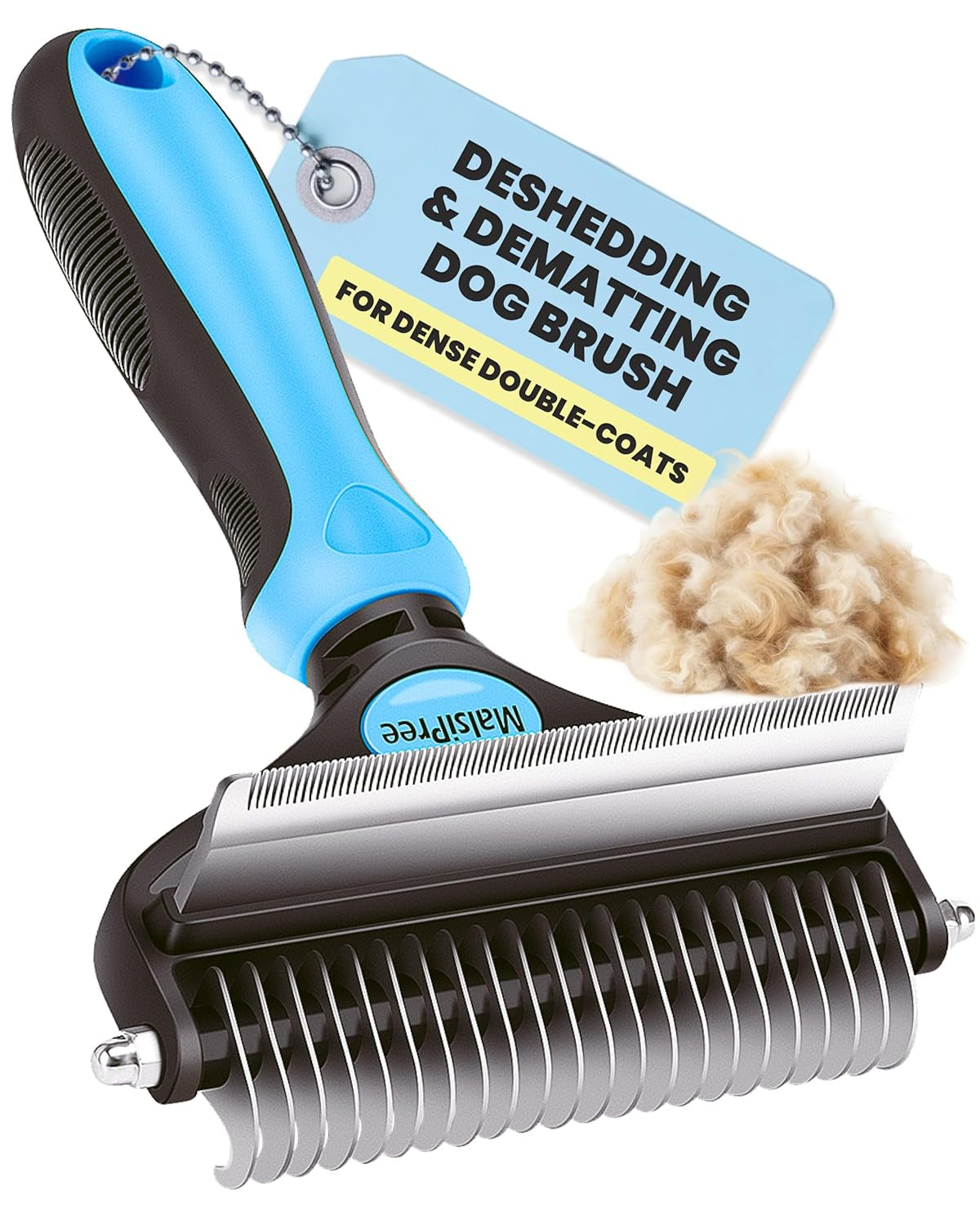 Dog Brush for Shedding - Large, Blue, 2-In-1 - Deshedding Dog Grooming Brush & Undercoat Rake with Dematting Comb for Medium to Large Double Coated