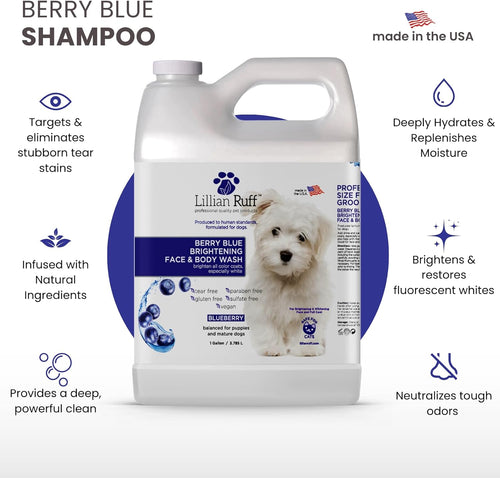 PRO Formula Berry Blue Brightening Pet Shampoo - Ultra-Hydrating Professional Whitening Dog Shampoo, Vivid Show-Quality Coat Enhancer, Tear Stain & Odor Eliminator, Vitamin B5, 128Oz+Pump